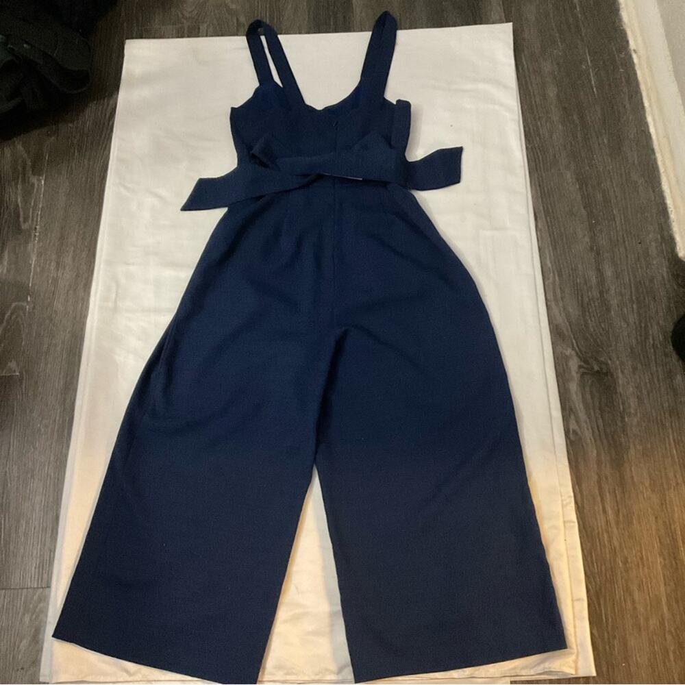 Forever 21 Blue Wide Leg Jumpsuit S Front Cut Out Tie Back Coquette Nautical